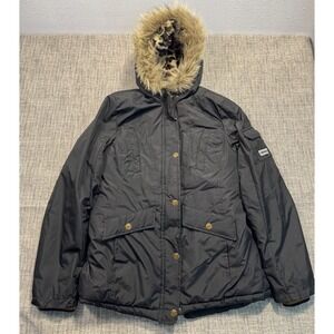 London Fog Down Parka Jacket Womens 10/12 Kids Puffer Hooded Faux Fur‎